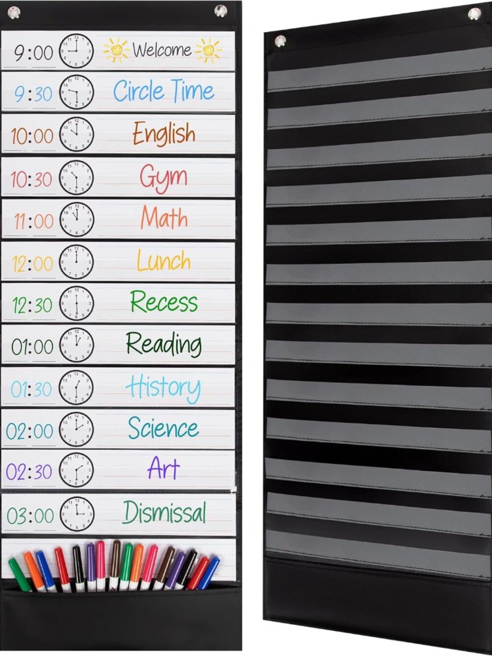 Daily Schedule Pocket Chart, Black, 13 Pockets